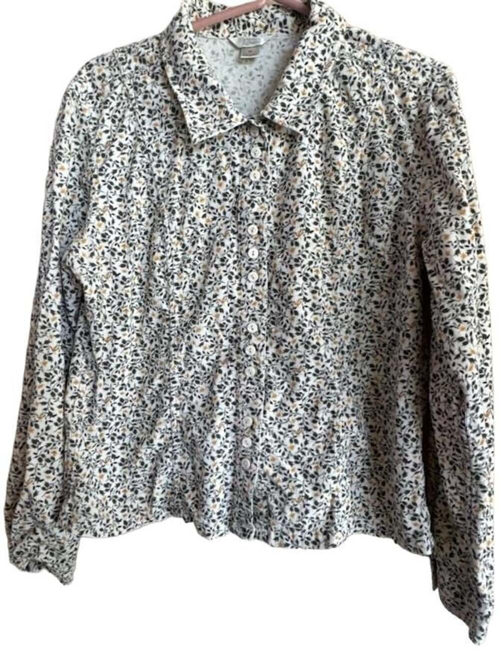 Christopher & Banks Corduroy Shirt Size M Floral Long Sleeve Peplum